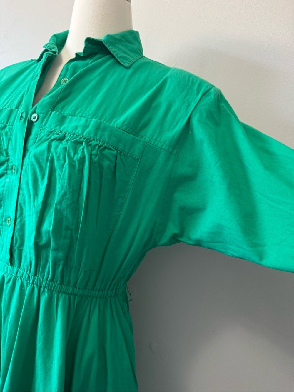 Vintage Dress Algo Emerald Green Long-Sleeve Collared Midi Dress Large - Picture 2 of 10